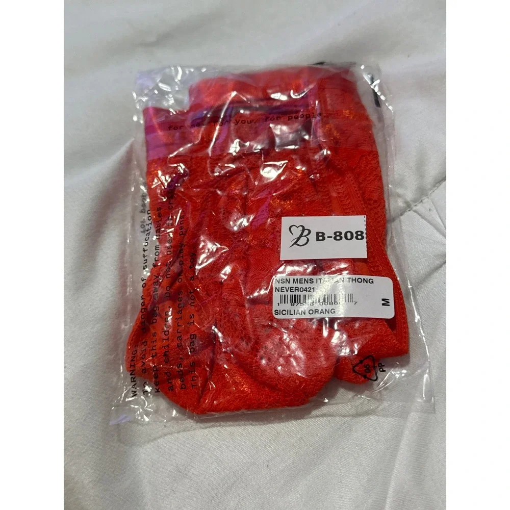 Cosabella Never Say Never Men's Italian Lace‎ Thong Sicilian Orange Size M